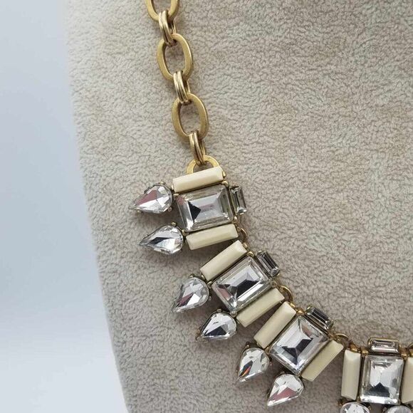 J Crew Clear Crystal White Stone Art Deco Necklace - Picture 6 of 12